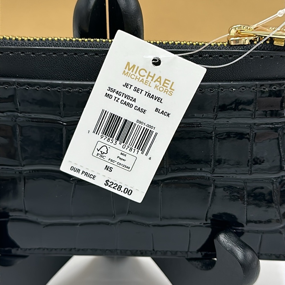 Michael Kors Womens Ladies Top Zip Card Case Coin Pouch Card Holder Wallet-Black - Picture 9 of 9